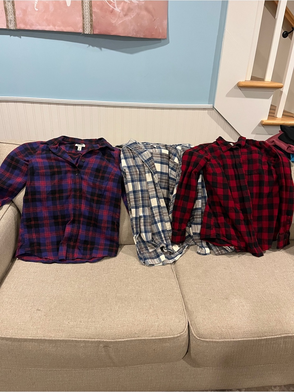 Women’s Plaid Button-Up Shirt - Red/Blue/White